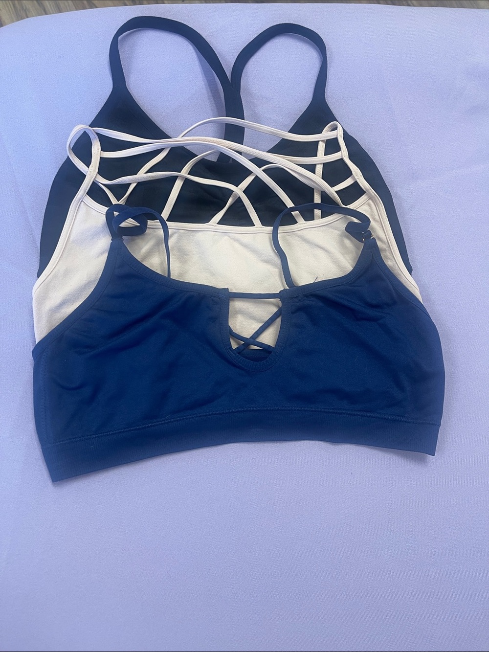 Nikibiki Strappy Bralette Trio in Navy, White & Black